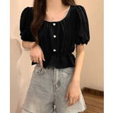 ブラック | シャツブラウス 薄手トップス 韓国風 | ANGELCLOSET
