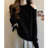 ブラック | ケーブルニット 長袖 韓国風 ニットソー | Miniministore