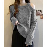 グレー | ケーブルニット 長袖 韓国風 ニットソー | Miniministore