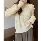 アイボリー | ケーブルニット 長袖 韓国風 ニットソー | Miniministore