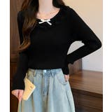 ブラック | リブニットトップス レディース きれいめ | Miniministore
