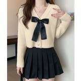 ライトベージュ | ニットカーディガン リボン付 秋冬羽織り | Miniministore