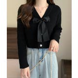 ブラック | ニットカーディガン リボン付 秋冬羽織り | Miniministore