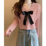 ピンク | ニットカーディガン リボン付 秋冬羽織り | Miniministore