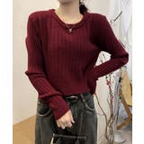 ワインレッド | リブニット トップス きれいめ 長袖 | Miniministore