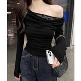 ブラック | レース 長袖Tシャツ レディース 薄手 | ANGELCLOSET