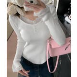 ホワイト | レイヤードニットトップス レース切替え | Miniministore
