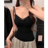 ブラック | レース切替キャミソールパッド付きインナー | ANGELCLOSET