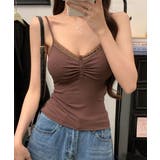 ブラウン | レース切替キャミソールパッド付きインナー | ANGELCLOSET