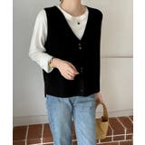 ブラック | Vネックニットベスト ニットジレ 重ね着 | SUNSHINE CLOSET