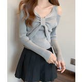 ライトグレー | フロントリボンリブニットトップス大人薄手 | Miniministore