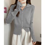 グレー | ダブルジップ 薄手 ニットカーディガン | Miniministore