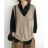 ベージュ | ニットベスト レディース vネック 秋冬 | Miniministore