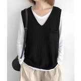 ブラック | ニットベスト レディース vネック 秋冬 | Miniministore