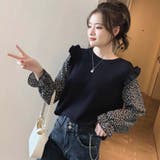 ブラック | 小花柄 ドッキングニット レディース | Miniministore