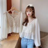 Vネックブラウス レース切り替え 韓国 | Miniministore | 詳細画像2
