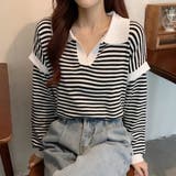 ボーダーニット 襟付きトップス 着やせ | Miniministore | 詳細画像5