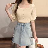 ニットブラウス 異素材切り替え 韓国風 オフィスカジュアル | Miniministore | 詳細画像8