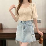 ニットブラウス 異素材切り替え 韓国風 オフィスカジュアル | Miniministore | 詳細画像9