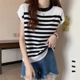 フレンチスリーブサマーニット ボーダー柄 | Miniministore | 詳細画像1 