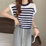 フレンチスリーブサマーニット ボーダー柄 | Miniministore | 詳細画像11 