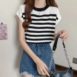 フレンチスリーブサマーニット ボーダー柄 | Miniministore | 詳細画像4 