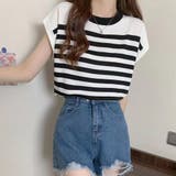 フレンチスリーブサマーニット ボーダー柄 | Miniministore | 詳細画像5 