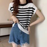 フレンチスリーブサマーニット ボーダー柄 | Miniministore | 詳細画像6 