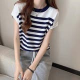 フレンチスリーブサマーニット ボーダー柄 | Miniministore | 詳細画像9 