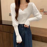 レース切り替え ニットトップス 韓国風 オフィスカジュアル | Miniministore | 詳細画像4