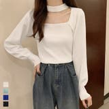 チョーカー風 リブニットトップス 韓国風 | Miniministore | 詳細画像1
