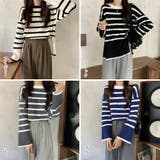 ボーダー柄ニットトップス サイドスリット | Miniministore | 詳細画像2 
