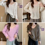 ケーブル編みニットトップス Vネック春秋 | Miniministore | 詳細画像2 