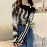 ワンショルダー ボーダー柄ニットトップス | Miniministore | 詳細画像4 