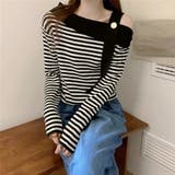 ワンショルダー ボーダー柄ニットトップス | Miniministore | 詳細画像5 