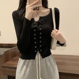 ニットトップス フロントレースアップ秋服 | Miniministore | 詳細画像8 
