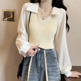 ニットブラウス韓国ドッキングニットシャツ | Miniministore | 詳細画像4 