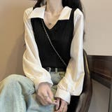 ニットブラウス韓国ドッキングニットシャツ | Miniministore | 詳細画像6 