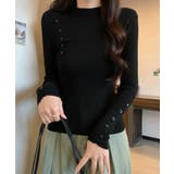 ニットトップス 飾りボタン リブニット | Miniministore | 詳細画像1 