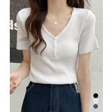 Vネックリブニットトップス 着やせ 無地 | Miniministore | 詳細画像1 