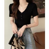 Vネックリブニットトップス 着やせ 無地 | Miniministore | 詳細画像5 