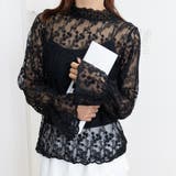 ブラック | 花柄刺しゅうレースブラウス長袖レディース | Miniministore