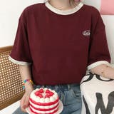 ワインレッド | バイカラーTシャツ 韓国半袖 カジュアル | ANGELCLOSET