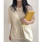 イエロー | ボーダー柄tシャツ レディース 半袖夏服 | ANGELCLOSET