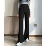 ブラック | フレアスキニーパンツ スリット入りパンツ | Miniministore