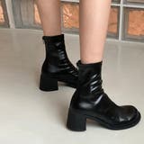 ブラック | ストレッチブーツ チャンキーヒール 美脚 | Miniministore