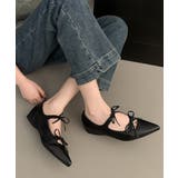 ブラック | ダブルリボンパンプス美脚ポインテッドトゥ | Miniministore