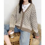 ベージュ | ジャガード編みニットカーディガンVネック | Miniministore
