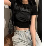 ブラック | クロップド丈ロゴチビTシャツカットソー夏 | Miniministore