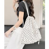 ホワイト | ドット柄ナップサックフリル巾着バッグ軽量 | Miniministore